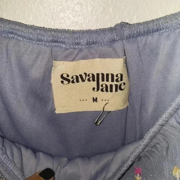 Savanna Jane Romper Medium Blue Shimmer Floral Embroidered - Picture 8 of 8